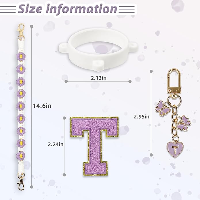 Compatible with Owala Water Bottle Accessories, Cute Letter Charm Set with Boho Handle Strap, Monogram Sticker, Silicone Ring, Keychain Decoration, for FreeSip 24 32 40oz, Owala Kids, Tumbler Gift SITKOL