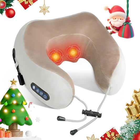 Electric Neck Massager,Portable Heated Kneading Massage Cushion Pillow,Rechargeable Shoulder Neck U-Shaped Massage Shiatsu,for Pain Relief at Home,Car,Office,Travel
