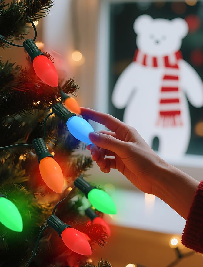 SUNSGNE C9 LED Christmas Multicolor Replacement Light Bulbs, 25 Pack Vintage Shatterproof Colored Christmas Light Bulbs, E17 Intermediate Base - Bloomnest