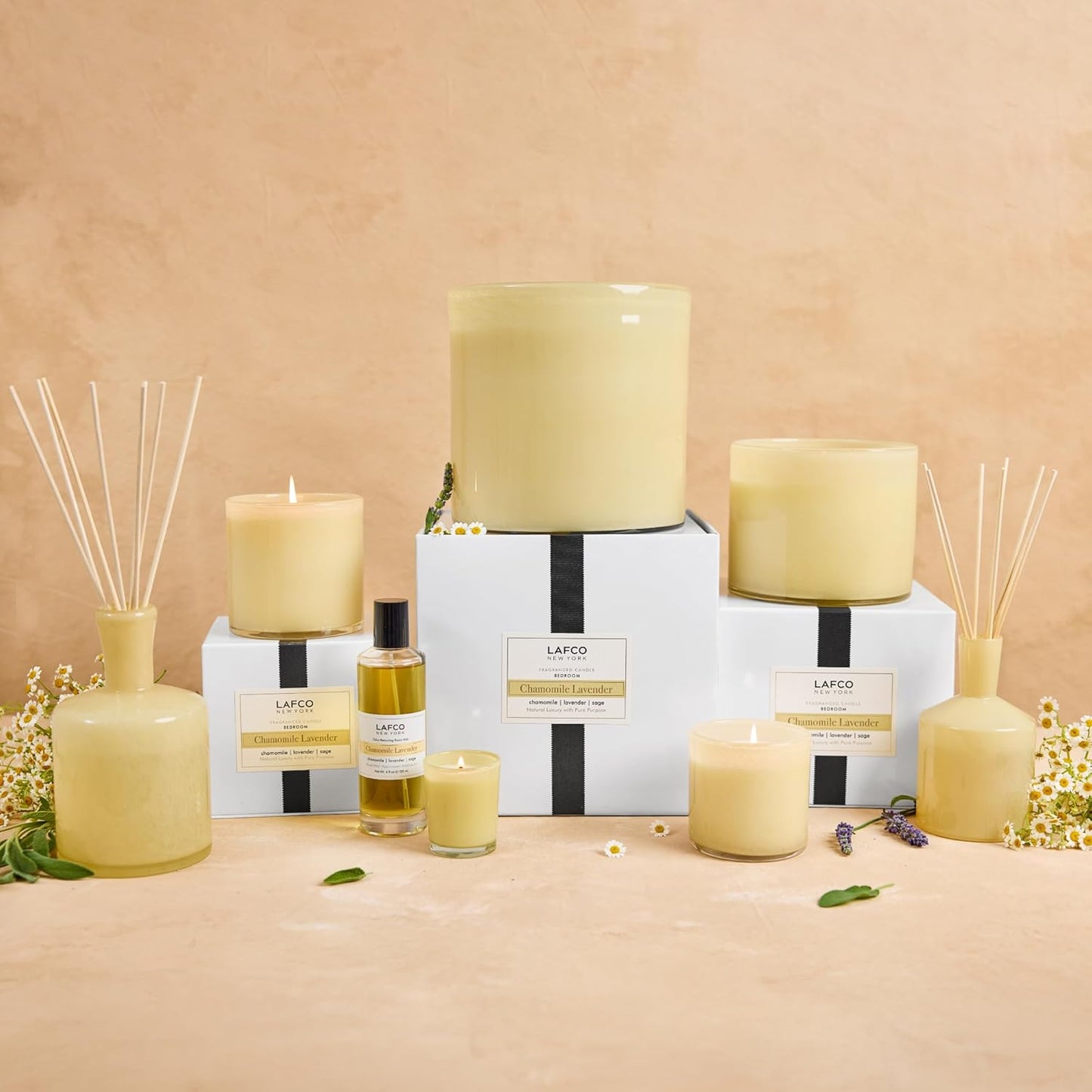 LAFCO New York 3-Wick Candle, Chamomile Lavender - 30 oz - 120-Hour Burn Time - Reusable, Hand Blown Glass Vessel - Made in The USA