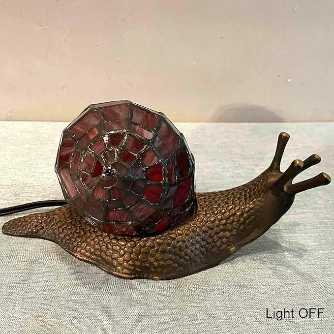 Bieye L10989 Land Snail Tiffany Style Stained Glass Accent Table Lamp for Home Decoration (Red, 10" D x 5" W x 5" H) - Bloomnest