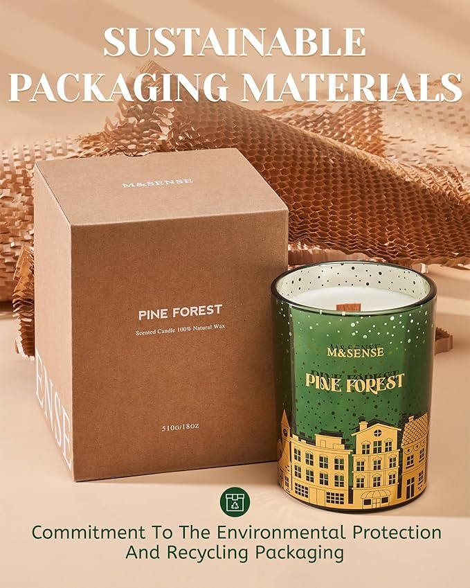 M&SENSE Pine Forest Christmas Candles, Large Winter Scented Soy Candles, Cracking Wooden Wick 18oz 100 Hours Long Lasting Clean Burn, Luxury Holiday Gifts for Relaxation, Stress Relief - Bloomnest