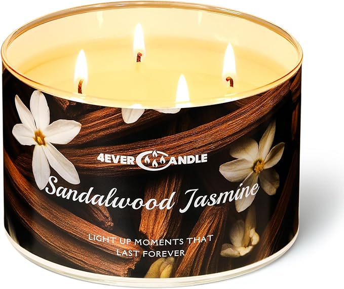 4-Wick Candles for Home Scented - 18oz Soy Wax Blend Candle Over 50Hrs Long-Lasting Fragrance, Home Decor and Housewarming Gifts, Sandalwood Jasmine - Bloomnest