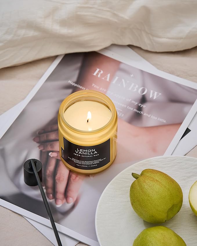 M&SENSE Lemon Vanilla Scented Slow Burning Candles for Home Scented, All Natural Soy Candles 7.05oz 50 Hours Slow Burning in Glass Jar, Stress Relief Gifts for Women and Men - Bloomnest