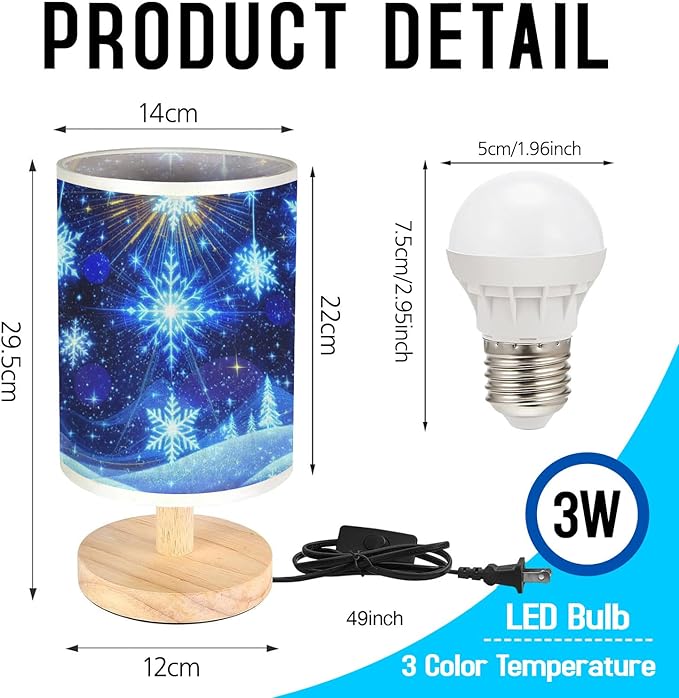 Snowflakes Table Lamp LED 3-Color Pressed Bedside for Merry Christmas, Snowflakes Shade Christmas Table Lamp with Wood Base for Bedroom Living Room Desk Office - Bloomnest