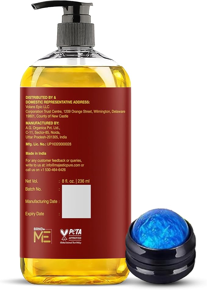 MAJESTIC PURE Massage Oil for Massage Therapy - Refreshing, and Relaxing - Natural Oils - for All Skin Types - Men and Women (8 Fl Oz, Cellulite Massage Oil with Roller) - Bloomnest
