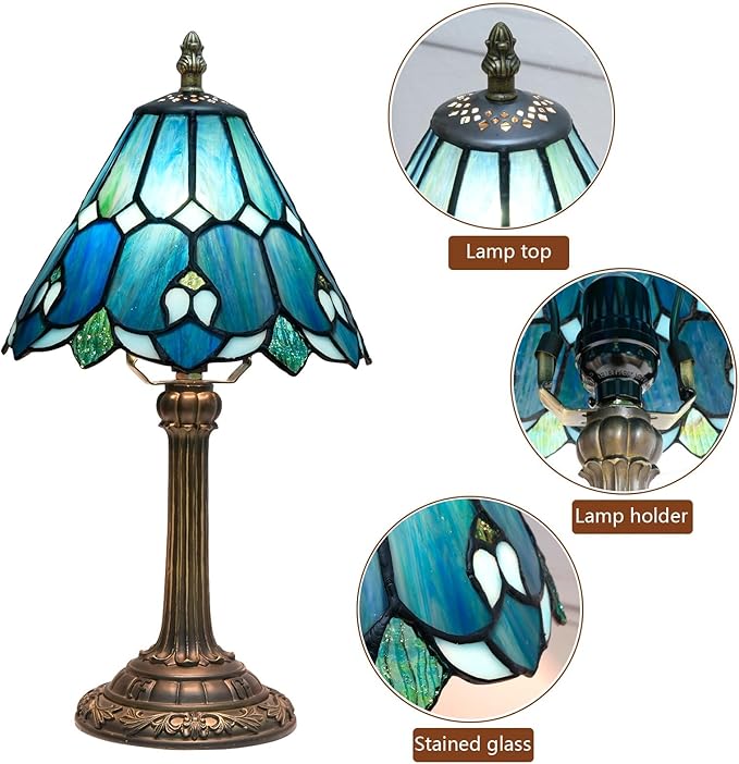 Tiffany Lamp Bedside Table Lamp-Nightstand,Stained Glass Lamp for Bedroom Dorm Living Kitchen, Aesthetic Cute Home Decor Gift (OFU1158) - Bloomnest