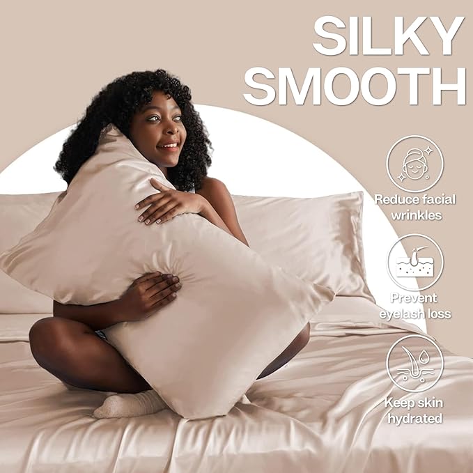 MR&HM Satin Pillowcase for Hair and Skin, Silk Satin Pillowcase 2 Pack, King Size Pillow Cases Set of 2, Silky Pillow Cover with Envelope Closure (20x36, Champagne) - Bloomnest