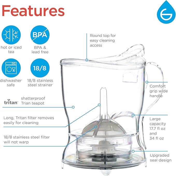 GROSCHE Aberdeen Tea Infuser Teapot & Smart Tea Maker - BPA-Free, Drip-Free Design | Coaster | Easy Brew | Easy Clean Steeper (17.7 oz - 525 ml) - Bloomnest