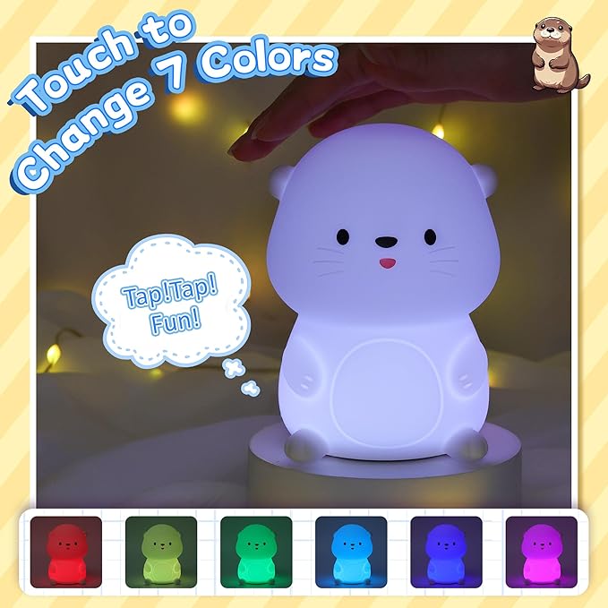 Attivolife Otter Night Light for Kids, Cute Sea Otter Silicone Lamp, Protable Nursery Table Lamp with 7 Color & Dimmable & Timer, Toddler Room Decor Gifts for Baby Children Teen Birthday Christmas - Bloomnest