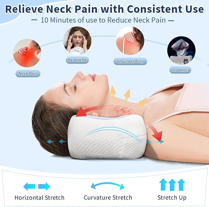 Neck Support Pillow, Small Cervical Neck Roll Pillow Memory Foam, Cervical Traction Device, Premium Neck Bolster Pillow for Side Sleepers, Camping & Travel Pillow with Portable Bag (sky blue) - Bloomnest