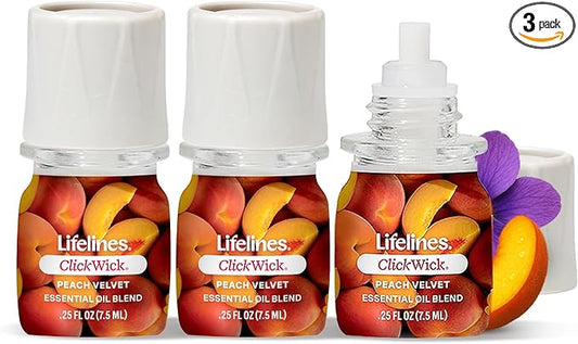 Lifelines ClickWick Essential Oil Blends for Lifelines Diffusers, 3-Pack Peach Velvet Set – Essential Oil Blend Refill for Candle, Plant & Shower Aromatherapy Diffuser – Fragrance for Diffusers - Bloomnest