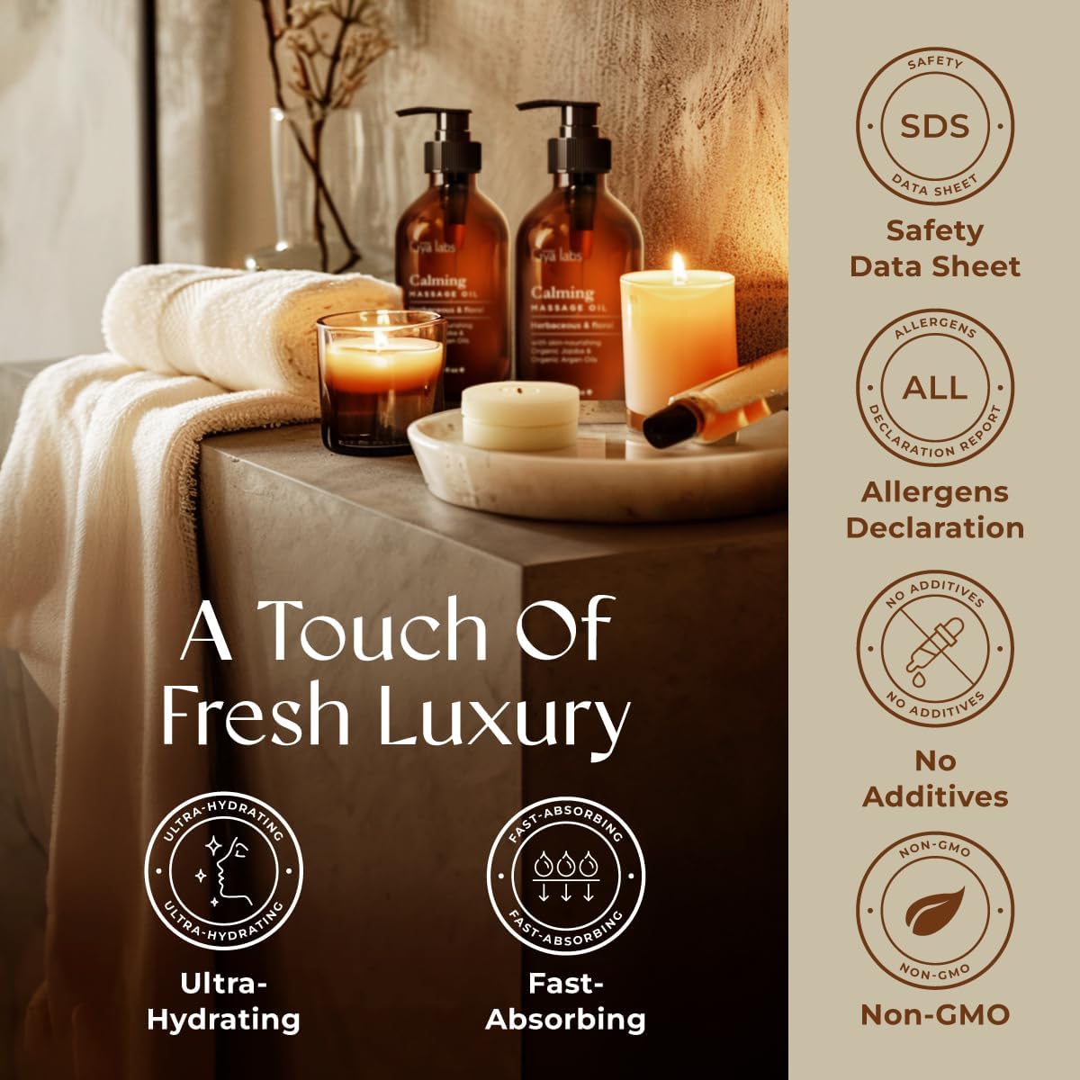 Gya Labs Calming Massage Oil - 6.76 Fl Oz - Non-Greasy Formula for Sore Muscles, Deep Relaxation & All Skin Types - Suitable for Men & Women