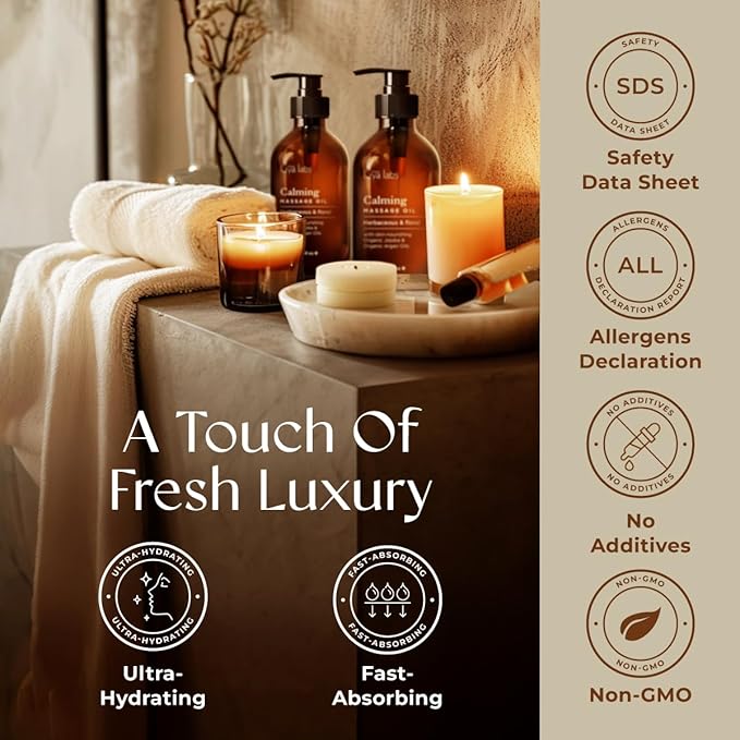 Gya Labs Calming Massage Oil - 6.76 Fl Oz - Non-Greasy Formula for Sore Muscles, Deep Relaxation & All Skin Types - Suitable for Men & Women - Bloomnest