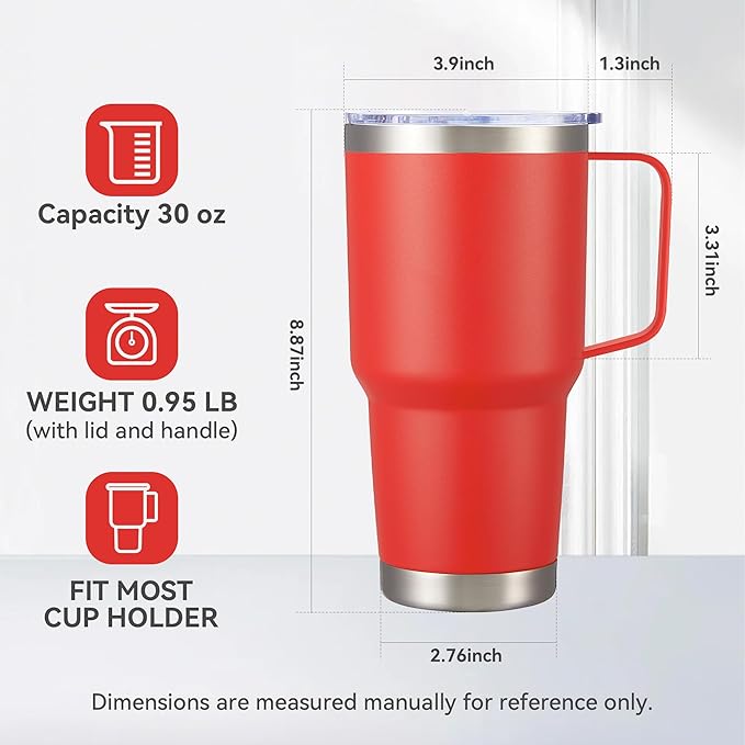30 oz Tumbler with Handle and Lid, Stainless Steel Tumblers Bulk Double Wall Vacuum Insulated Travel Mug Leak Proof Cup Keep Drinks Cold and Hot Red, 12 Pack - Bloomnest