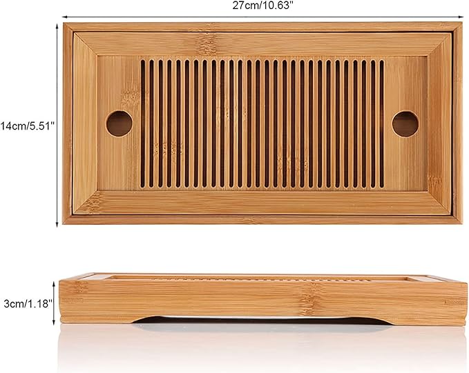 Joyzan Chinese Tea Tray, Mini Bamboo Japanese Gongfu Serving Plate Kung Fu Water Storage Drainage Table Small Wooden Natural Wood Set Box Reservoir Drawer Type Box Household Home Office Teahouse - Bloomnest