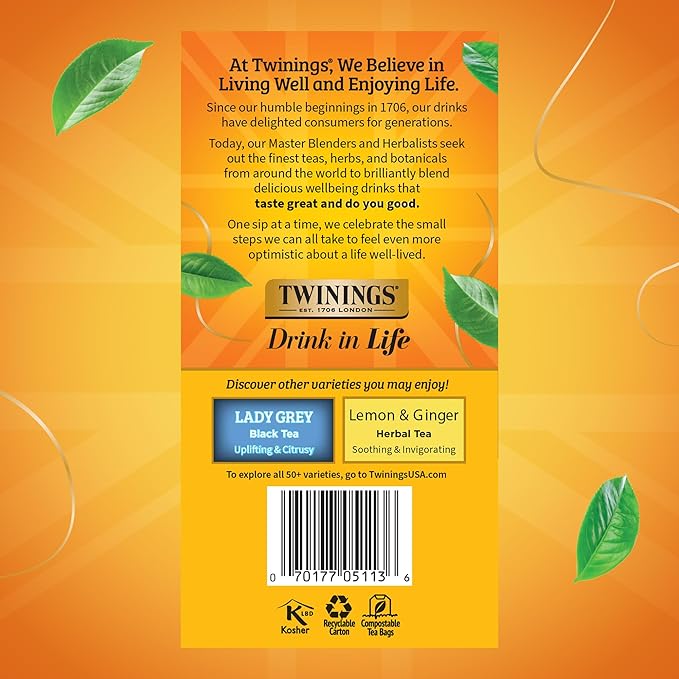 Twinings Earl Grey Black Tea Individually Wrapped Bags, 50 Count (Pack of 6), Flavoured with Citrus and Bergamot, Caffeinated, Enjoy Hot or Iced, 300 Teabags - Bloomnest