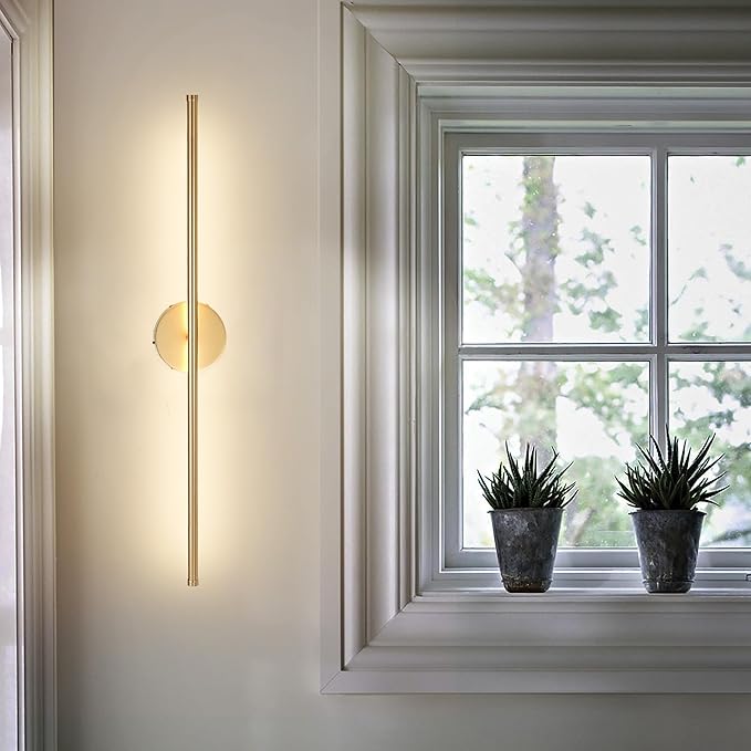 Battery Operated Wall Sconces with Remote Control, Dimmable Wall Sconces Set of Two, 350°Rotate, 3000K LED Gold Wireless Wall Light for Living Room, Bedroom, Hallway, 40.1 Inch (2 Pack) - Bloomnest