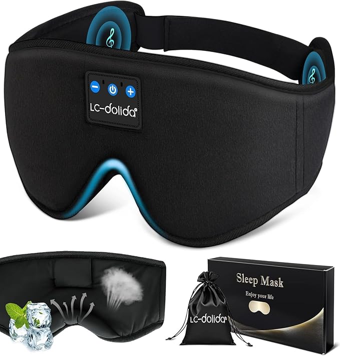 LC-dolida Sleep Mask with Bluetooth Headphones, Sleep Headphones Bluetooth Sleep Mask Eye Mask Pressure Relief Night Sleeping Headphones for Side Sleepers Best Gift and Travel Essential - Bloomnest