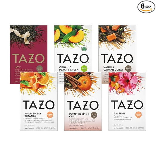 TAZO Tea Bags, (JOY, Passion, Pumpkin Chai, Vanilla Caramel Chai, Wild Sweet Orange, Peachy Green) (1ea) (Variety Pack) - Bloomnest