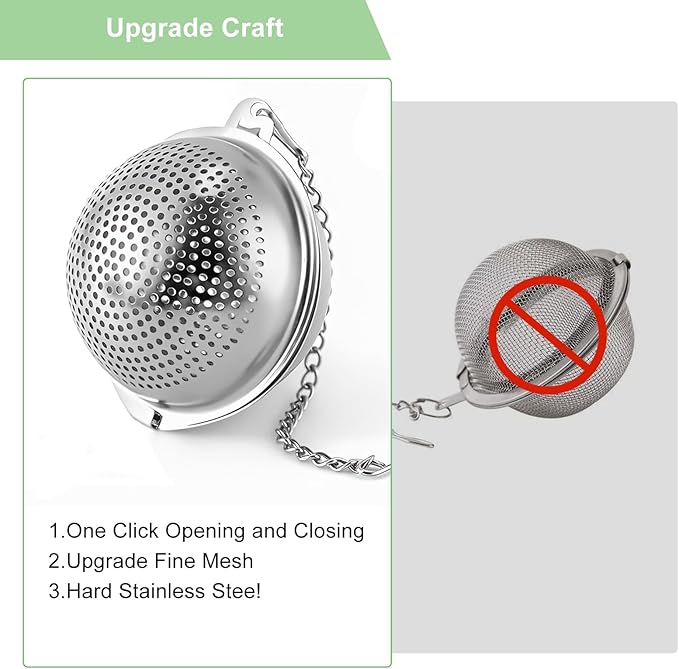 Numola 2Pcs Tea Ball Infuser - Locking Clasp Tea Strainer with Chain, Food Grade 304 Stainless Steel Loose Leaf Tea Steeper for Herbal/Green/Black Tea - Reusable Tea Infuser for Home, Office & Travel - Bloomnest