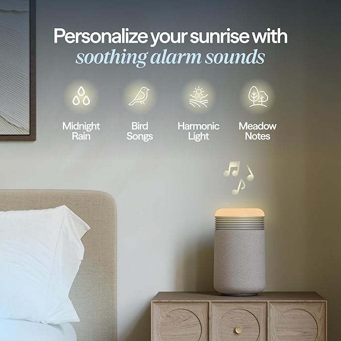 BLUEAIR Purifier for Bedroom - Mini Restful - Sunrise Clock with HEPASilent Filtration and Wake Up Light - Cleans Air and Supports Circadian Rhythm - USB-C and App Connectivity - Bloomnest