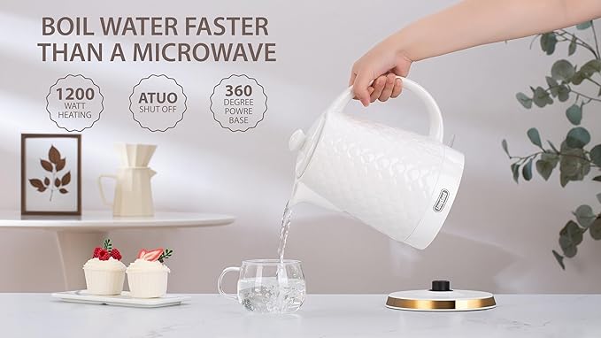 Ceramic Electric Kettle, 1.5L/1200W Boil Water Quickly and Easily with Boil-Dry Protection Auto Shut Off, Detachable Swivel Base, White Relief Carving - Bloomnest
