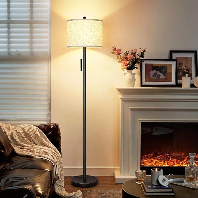 Floor Lamp for Living Room, 63in Black Standing Lamp, 3-Way Dimmable Floor Lamp for Bedroom, Tall Lamp with White Linen Shade for Office - Bloomnest