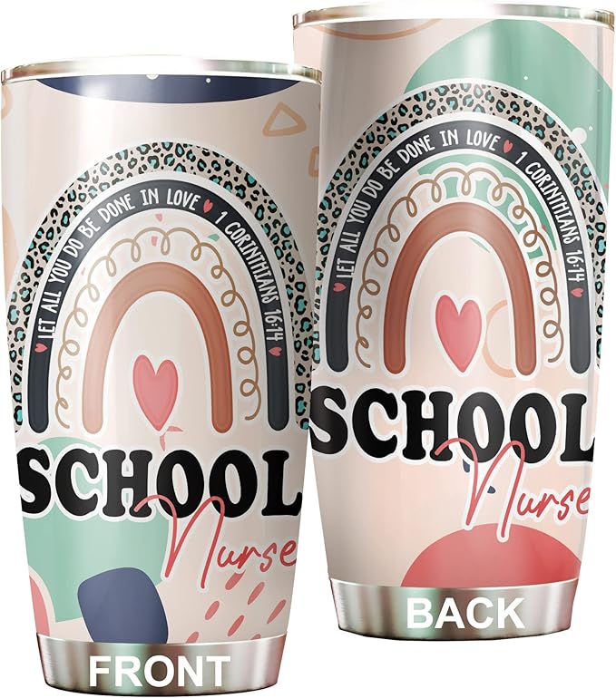 School Nurse Tumbler Stainless Steel 20oz, Funny School Nurse Appreciation Gifts Bulk For Birthday Christmas, School Nurses Day Gifts For Women Men, School Nurse Coffee Cup - Bloomnest