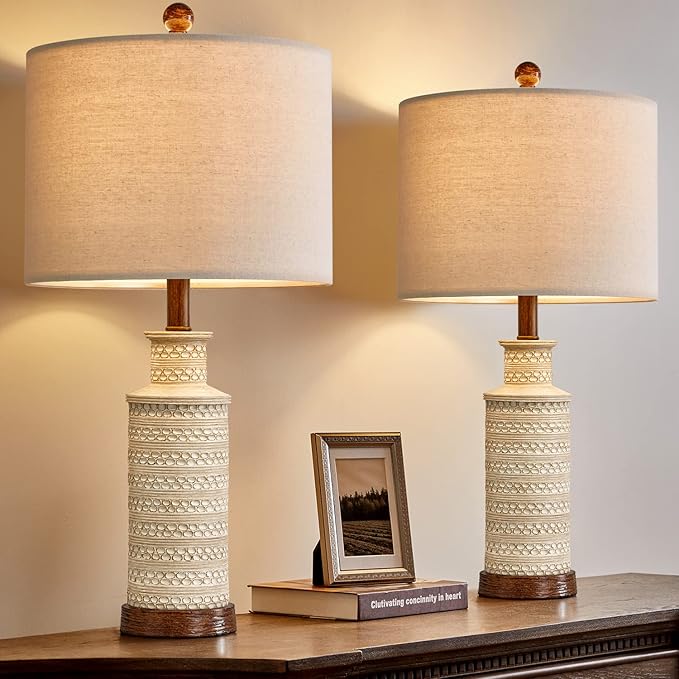 BOBOMOMO 24'' Farmhouse Table Lamp Set of 2 for Bedroom Living Room Vintage Rustic Traditional Nightstand Bedside Lamps - Bloomnest