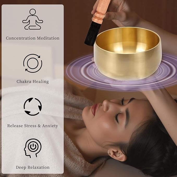 Large Tibetan Singing Bowl Set - 6" Handcrafted Meditation Sound Bowl for Yoga, Mindfulness, Chakra Healing & Stress Relief | Complete Kit with Cushion & Mallet | Spiritual Gifts for Beginners 6 Inch Lemofuta