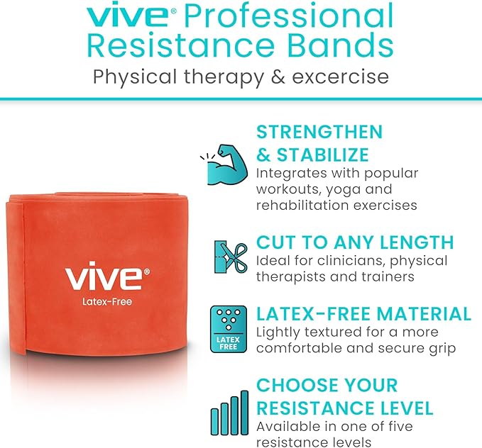Vive Professional Resistance Bands - 25 Yard Non-Latex Roll for Physical Therapy, Lower and Upper Body Exercise Workout - Straight Elastic for Strength Training, Rehabilitation, Women, Men - Bloomnest