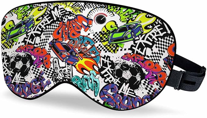 Text Drawing Graffiti Sleep Eye Mask Ball Squares Taxi Flag Speed Sport Car Fire Hand Sign Speedometer Men Women Sleep Mask with Adjustable Strap Eye Cover Eye Shade - Bloomnest