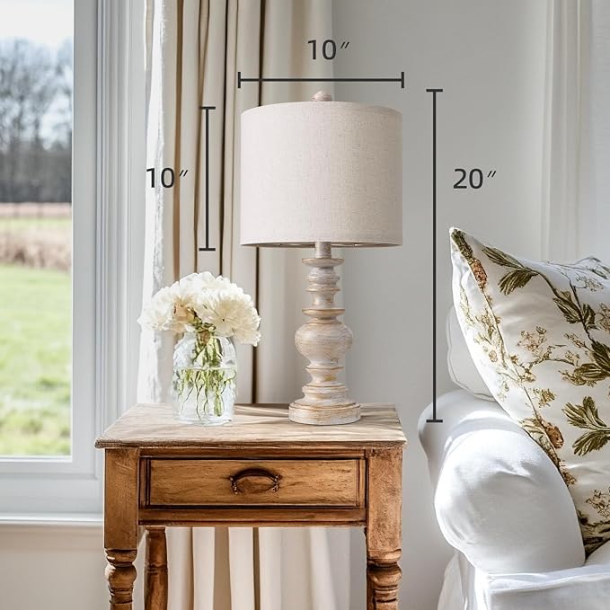 BOBOMOMO 20" Retro Table Lamps Set of 2 - Farmhouse Lamp for Living Room with Linen Shades, Rustic Bedside Nightstand Lamps, Resin Lamps for Bedroom Nursery Room Hallway - Ideal for Compact Spaces - Bloomnest