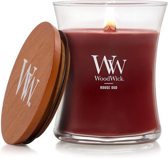 WoodWick Rouge Oud Gifts for Women and Men, 9.7 oz Medium Hourglass Candle with Crackling Wick - Bloomnest
