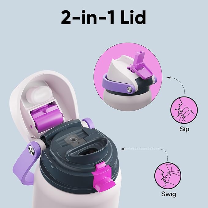 Insulated Water Bottle with Straw - Encool Stainless Steel Water Bottle with Push Button Lid, Leak-Proof & BPA-Free, Keeps Cold for 24 Hours for Sports, Travel, Gym (40 oz, Oyster Pink) ENCOOL