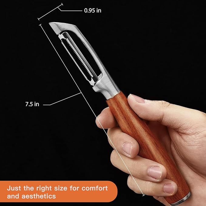 KULUNER，Premium High-End Rosewood Handle and 304 Stainless Steel Serrated Blade - An Ultra-Sharp Rotating Peeler for Potatoes, Fruits, and Vegetables, Ergonomically Designed for Easy Peeling. - Bloomnest