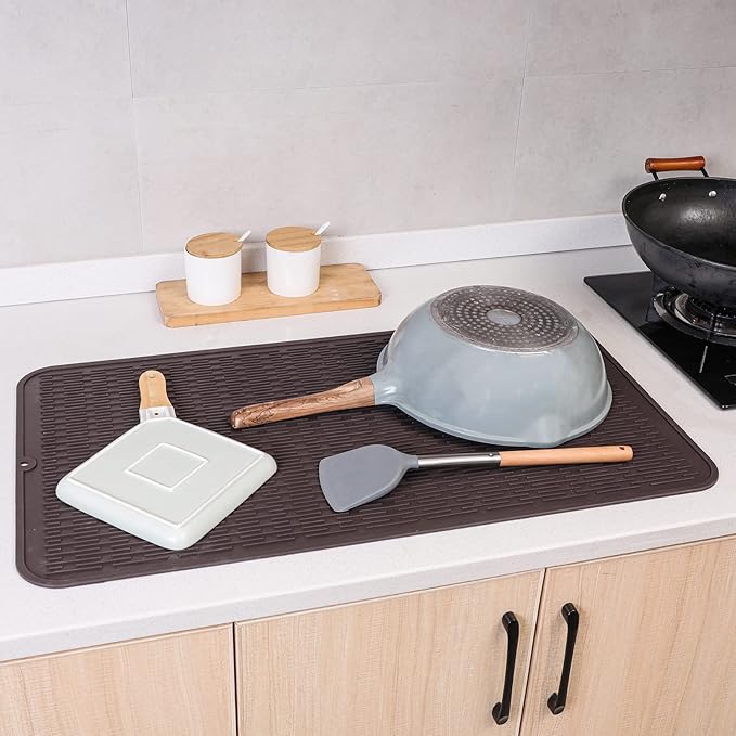 Silicone Dish Drying Mat for Multiple Usage,Easy clean,Eco-friendly,Heat-resistant Silicone Mat for Kitchen Counter or Sink,Refrigerator or Drawer Liner Coffee 4XL 32 inches x 18 inches - Bloomnest