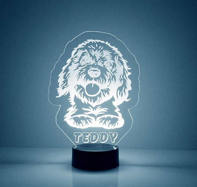Dog LED Light for Dog Lovers, Custom Engraved with Your Name or Text, Includes Remote with 16 Colors (Labradoodle) - Bloomnest