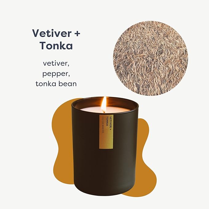 Calyan Wax Co. Vetiver & Tonka Scented Candle - 75 Hour Burn - Luxury Non Toxic Soy Wax Candles - Long Lasting Black Tumbler Jar Candle for Home - 10.2oz - Bloomnest