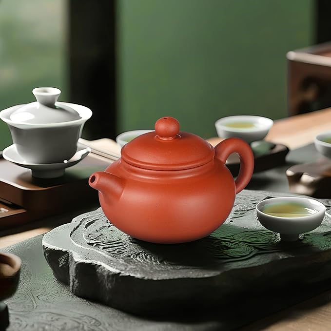 TEHAUX Small Purple Clay Teapot Traditional Handmade Pottery Teapot Ergonomic Handle Chinese Style Tea Kettle for Loose Tea Brewing - Bloomnest