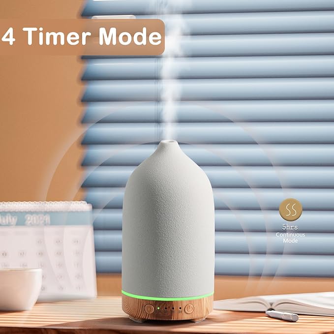 Diffuserlove Ceramic Essential Oil Diffuser 160ML Aromatherapy Diffuser for Home Bedroom Room Cool Mist Humidifier Stone Air Diffusers with Yellow Wood Pattern Base (Size:6.8" H x 3.6" W) - Bloomnest