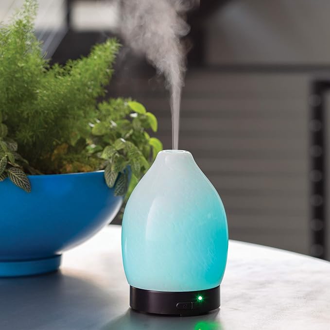 Airome Moonstone Medium Essential Oil Diffuser|100 mL Humidifying Ultrasonic Aromatherapy Diffuser 8 Colorful LED Lights, Intermittent & Continual Mist, Auto Shut-Off Airom%C3%A9
