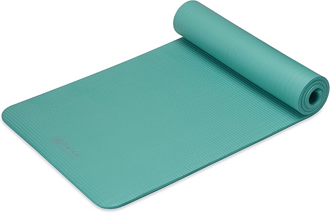 Gaiam Essentials Thick 2/5" (10mm) and Thin 1/4" (6mm) Yoga & Pilates, Fitness & Exercise Mat with Easy-Cinch Carrier Strap