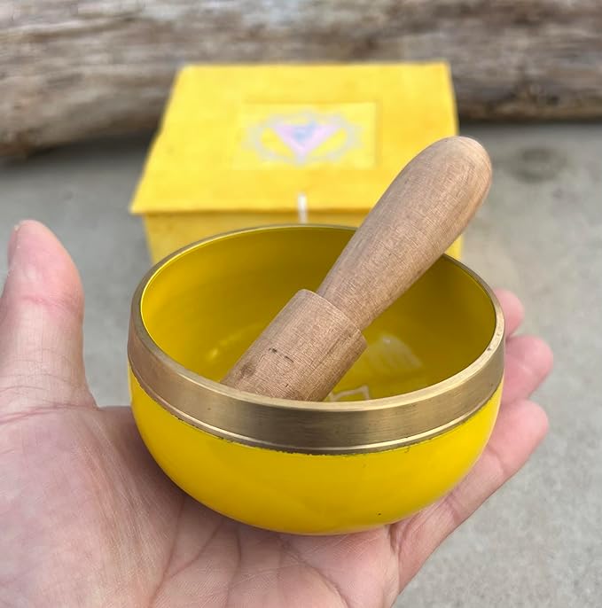 DharmaObjects Tibetan Solar Plexus Chakra Premium Palm Size Singing Bowl Gift Box Set - Bloomnest