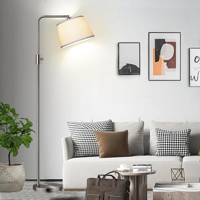 Nintiue 【Upgraded】 Dimmable Floor Lamp, 1000 Lumens LED Edison Bulb Included, Brushed Nickel Arc Floor Lamps for Living Room Modern Standing Lamp Tall Lamps for Living Room Bedroom - Bloomnest