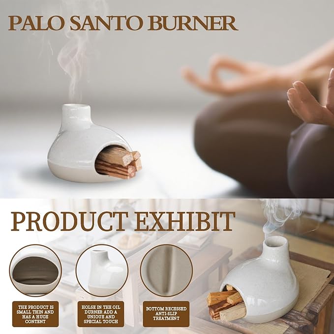 Palo Santo Holder-Mini Chimenea Incense Burner for Wood Sticks, Sage, Cones, Palo Santo Burner for Yoga Meditation Room Home Decor (Sand) GRAMSTORMAX