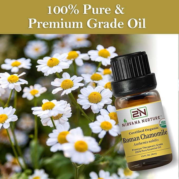 Roman Chamomile Essential Oil, USDA Certified Organic, 100% Pure Undiluted, Aromatherapy Oil for Diffuser, Hair & Skin Care NirvanaNurture