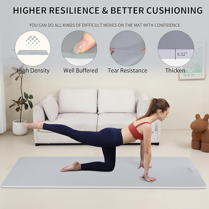 Yoga Mat Extra thick 8mm Exercise mat, Soft Lightweight TPE Fitness Mat with strap, High Elasticity, Anti-fatigue,non-slip mat for Women, Yoga, Camping, Travel, Gym & Outdoor | 72"L x 0.32"Th - Bloomnest