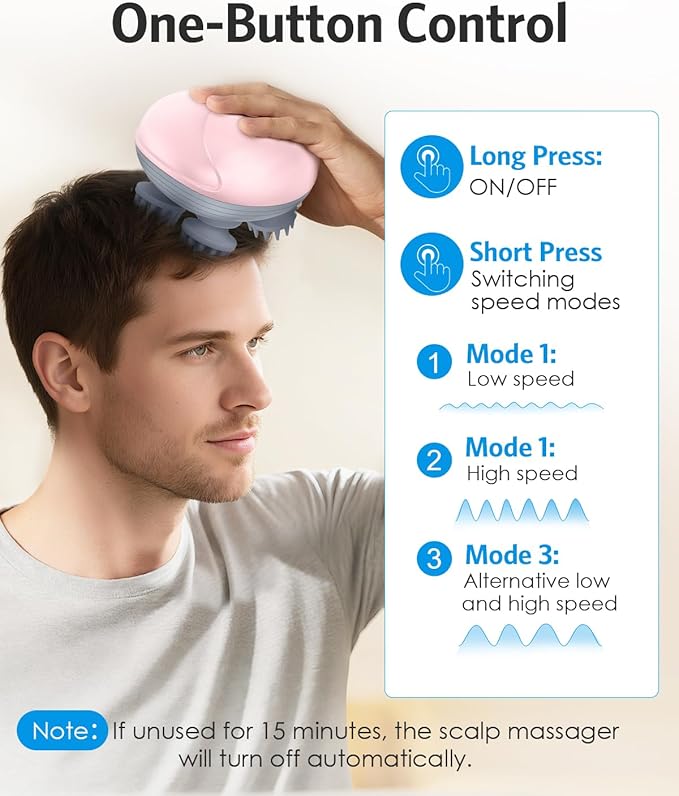 AMIR Electric Scalp Massager, Portable Head Scratcher with 96 Kneading Nodes, Handheld for Stress Relief and Pain Relief, Ideal Valentine‘s Day Gift for Her/Him (Pink) AMIR